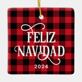 Feliz Navidad Red Buffalo Kariertes Foto Keramikornament