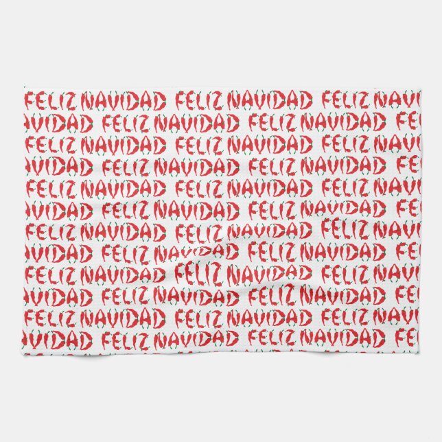 Feliz Navidad Red Chile Pepper Geschirrtuch (Horizontal)