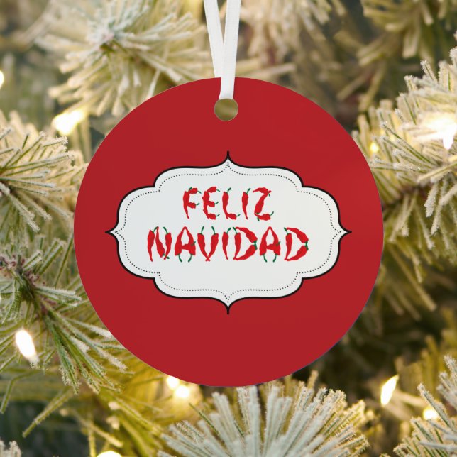 Feliz Navidad Red Chile Pepper Ornament Aus Metall (InSitu)