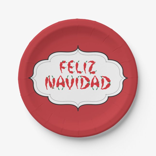 Feliz Navidad Red Chile Pepper Pappteller (Vorderseite)