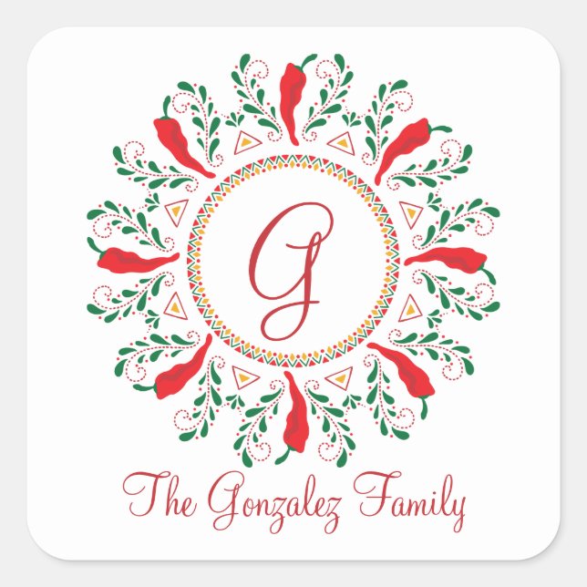 Feliz Navidad Red Chile Pepper Quadratischer Aufkleber (Vorderseite)