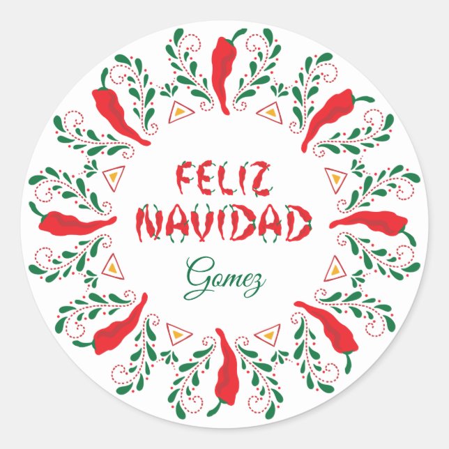Feliz Navidad Red Chile Pepper Runder Aufkleber (Vorderseite)