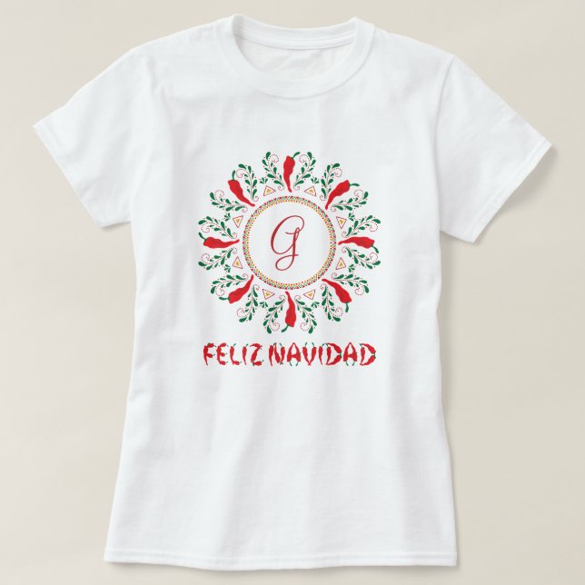 Feliz Navidad Red Chile Pepper Wreath T-Shirt (Design vorne)
