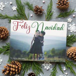 Feliz Navidad Red Green Script Foto Spanisch Feiertagskarte