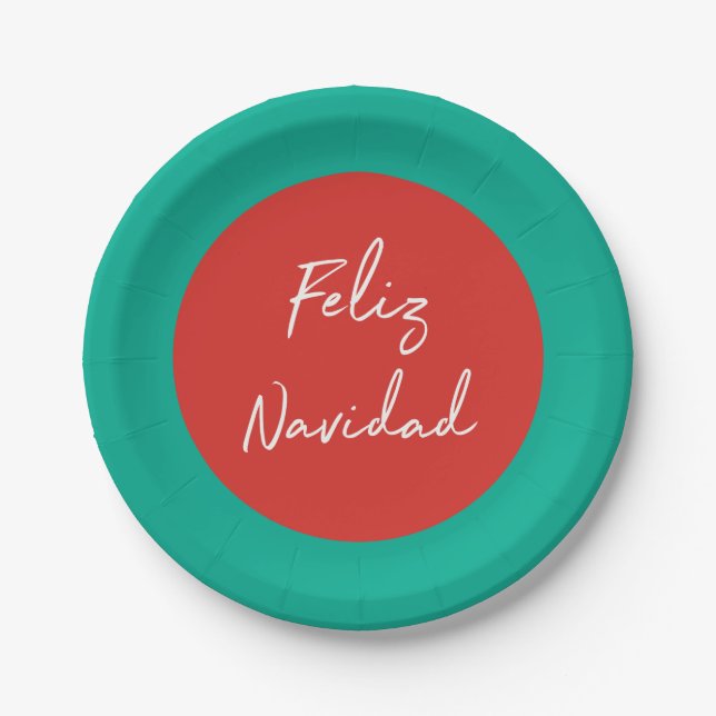 Feliz Navidad Red Green White Holiday Pappteller (Vorderseite)