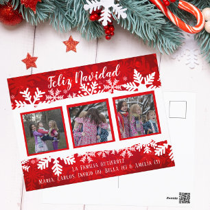 Feliz Navidad Red Snowflake 3 Foto Festfamilie Postkarte
