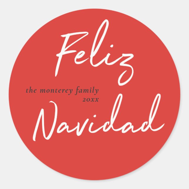 Feliz Navidad Red White Holiday Round Sticker (Vorderseite)