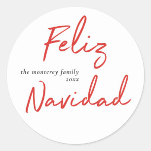 Feliz Navidad Red White Holiday Runder Aufkleber