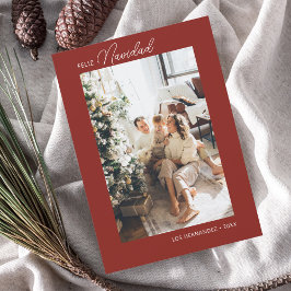 Feliz Navidad Retro Script Foto Red Holiday Card Feiertagskarte