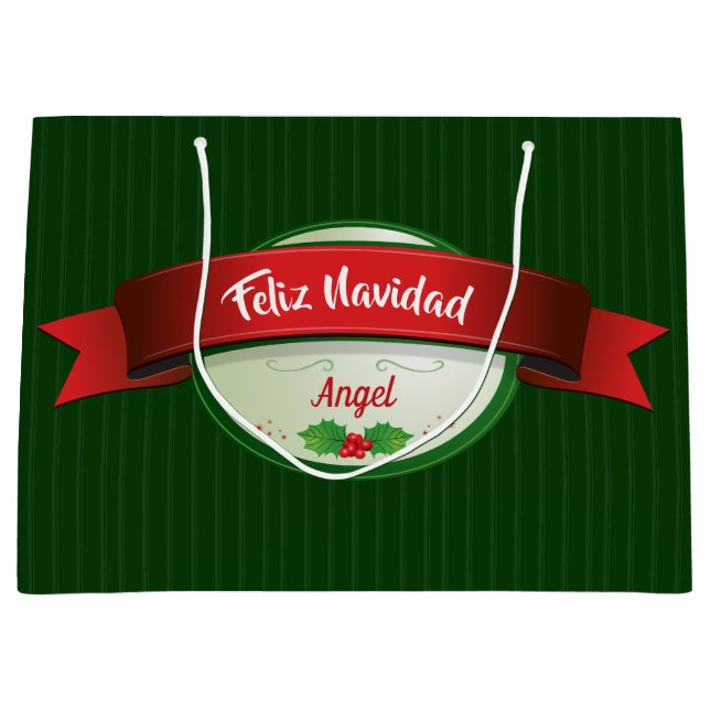 Feliz Navidad Ribbon Große Geschenktüte (Vorderseite)