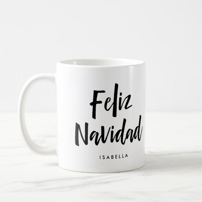 Feliz Navidad | Schwarz-Weiß-handgeschriebenes Skr Kaffeetasse (Links)