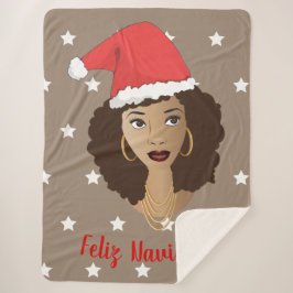 Feliz Navidad, Schwarze Frau, Weiße Sterne, Braun Sherpadecke