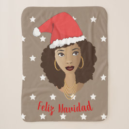Feliz Navidad, Schwarze Frau, Weiße Sterne, Braun Sherpadecke
