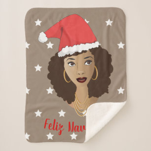 Feliz Navidad, Schwarze Frau, Weiße Sterne, Braun Sherpadecke