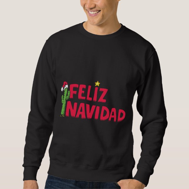 Feliz Navidad schwarzes Sweatshirt-T-Shirt Sweatshirt (Vorderseite)