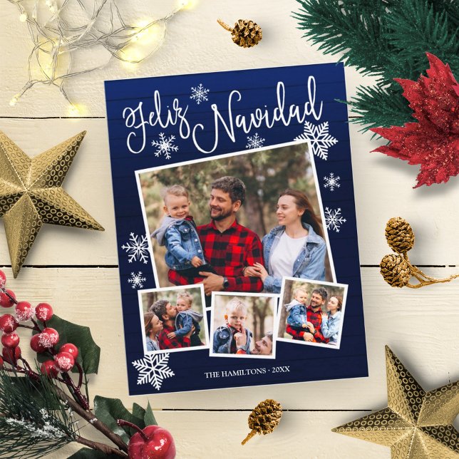 Feliz Navidad Snowflake Rustikale 4 Fotos Weihnach Postkarte (Von Creator hochgeladen)