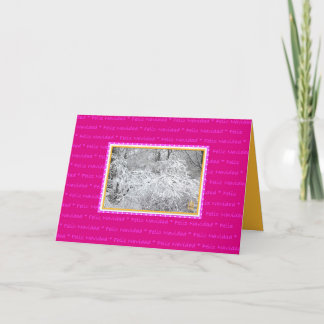 Feliz Navidad Snowy Branchen auf FUSCHIA-PINK Feiertagskarte