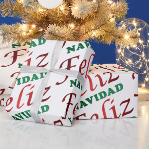 Feliz Navidad Spanischer Roter Grüner Weihnachtsfe Geschenkpapier