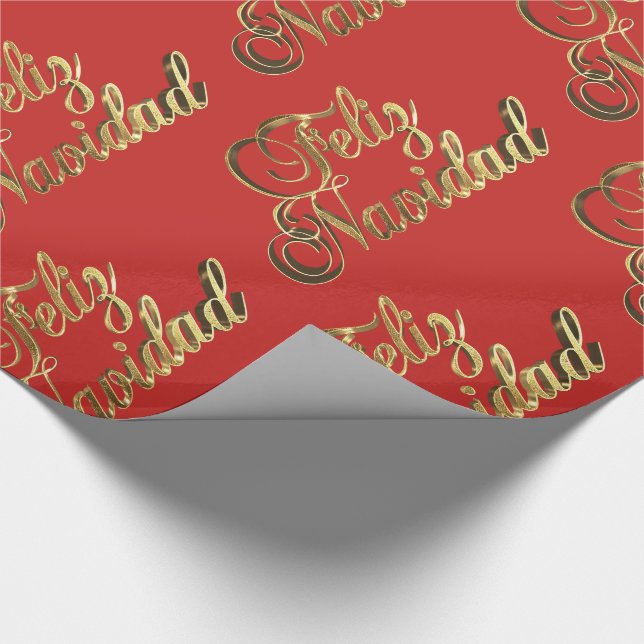 Feliz Navidad Spanisches Weihnachtsrot und Gold Geschenkpapier (Ecke)