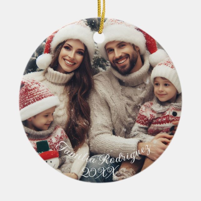 Feliz Navidad Spanish Candy Cane Red und Green Keramik Ornament (Vorne)