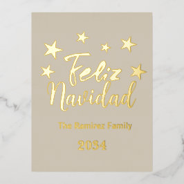 Feliz Navidad Spanish Moderne Weihnachtsfamilie Folien Feiertagspostkarte