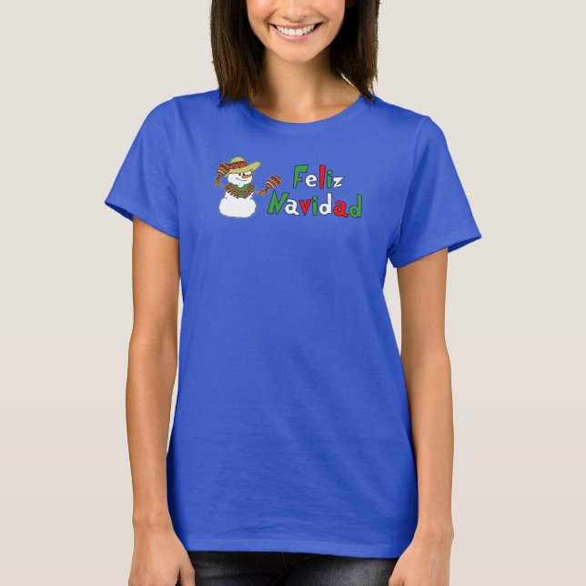 Feliz Navidad Spanish Snowman Cartoon T-Shirt (Vorderseite)