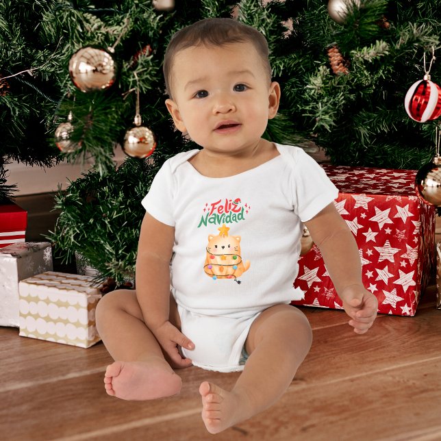 Feliz Navidad Spaß Cat Christmas Baby T-shirt (Von Creator hochgeladen)