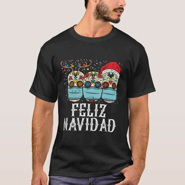 Feliz Navidad Sugar Skull in T-Shirt (Vorderseite)