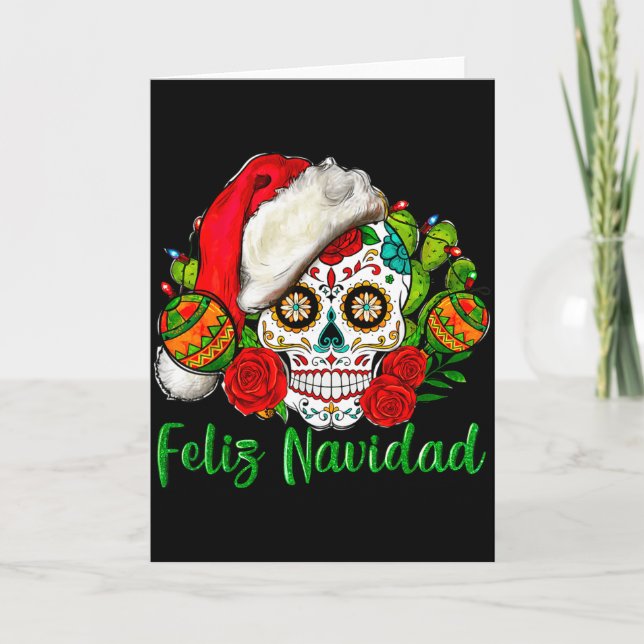 Feliz Navidad Sugar Skull Mexican Christmas  Karte (Vorderseite)