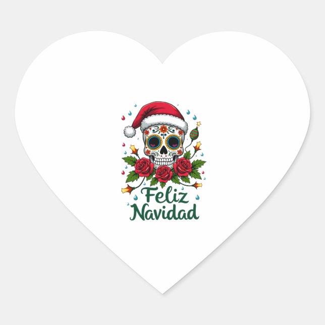Feliz Navidad Sugar Skull Mexican Christmas T-Shir Herz-Aufkleber (Vorderseite)
