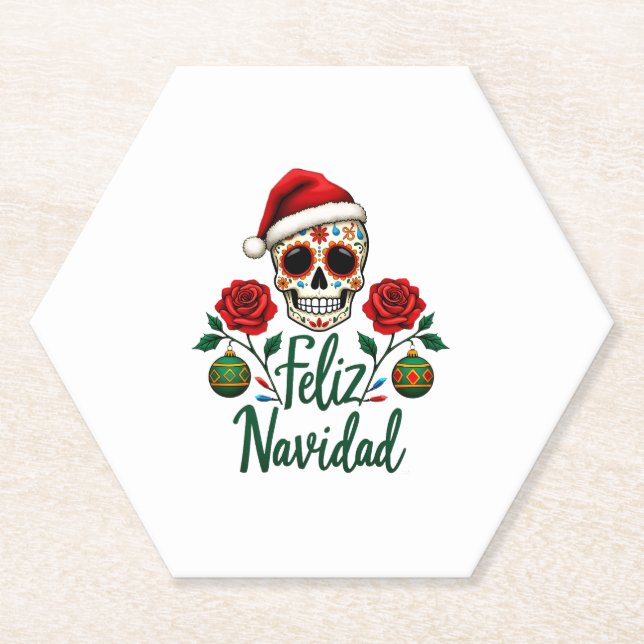 Feliz Navidad Sugar Skull Mexican Christmas T-Shir Untersetzer (Vorderseite)