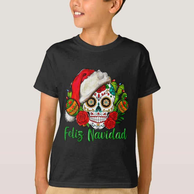 Feliz Navidad Sugar Skull Mexican Christmas  T-Shirt (Vorderseite)