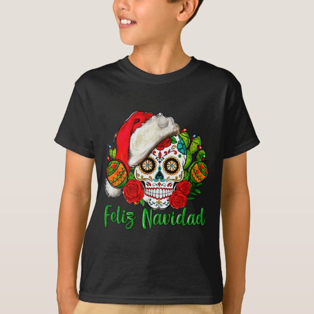 Feliz Navidad Sugar Skull Mexican Christmas  T-Shirt (Vorderseite)