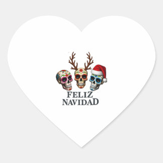 Feliz Navidad Sugar Skulls Reindeer Santa Mexican  Herz-Aufkleber