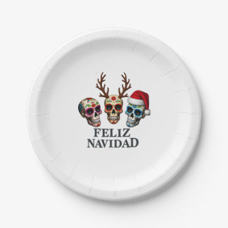 Feliz Navidad Sugar Skulls Reindeer Santa Mexican  Pappteller