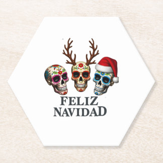 Feliz Navidad Sugar Skulls Reindeer Santa Mexican  Untersetzer