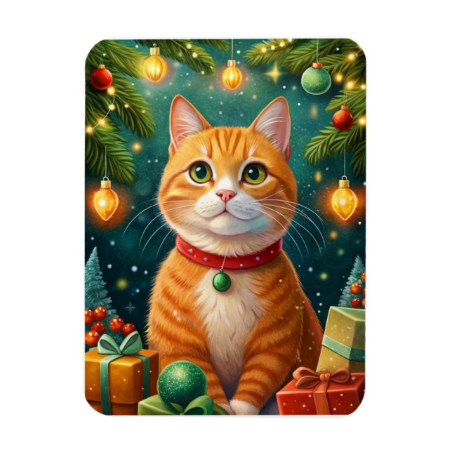 Feliz navidad te desea mi gato naranja magnet (Vertikal)