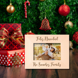 Feliz Navidad und Familienname Geätzte Rahmen