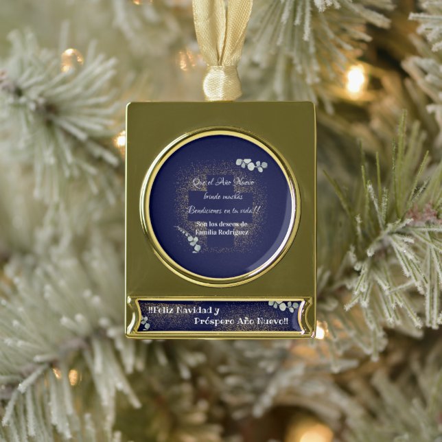 Feliz Navidad Watercolor Eukalyptus Spanisch Banner-Ornament Gold (Baum)