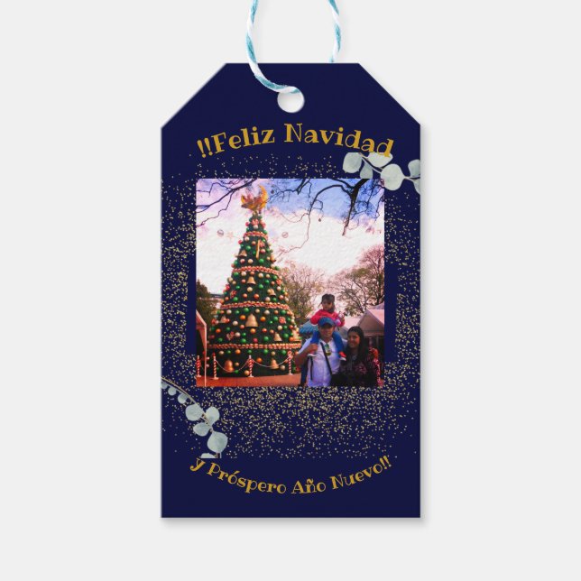 Feliz Navidad Watercolor Eukalyptus Spanisch Geschenkanhänger (Vorderseite)