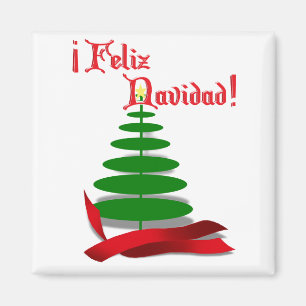 Feliz Navidad - Weihnachtsbaum mit Red Ribbon Magnet