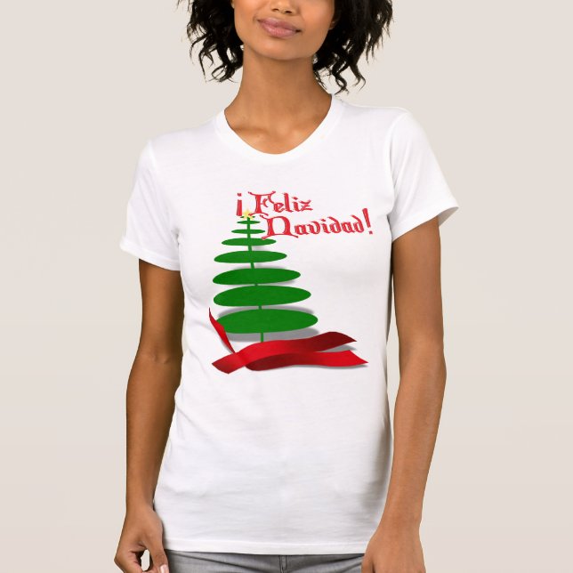 Feliz Navidad - Weihnachtsbaum mit Red Ribbon T-Shirt (Vorderseite)