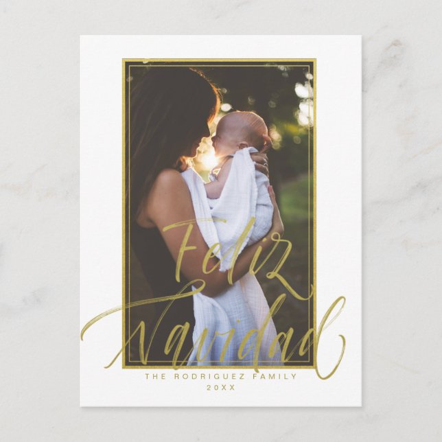 Feliz Navidad Weißes Foto Weihnachten Postkarte (Vorderseite)