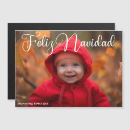 Feliz Navidad White Script Christmas Magnet Card