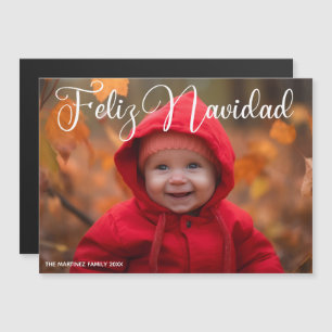 Feliz Navidad White Script Christmas Magnet Card