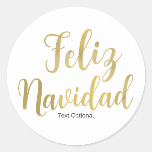 FELIZ NAVIDAD White Type Custom Christmas Holiday Runder Aufkleber