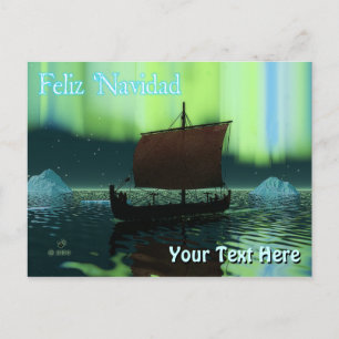 Feliz Navidad - Wikingschiff und Nordlichter Postkarte