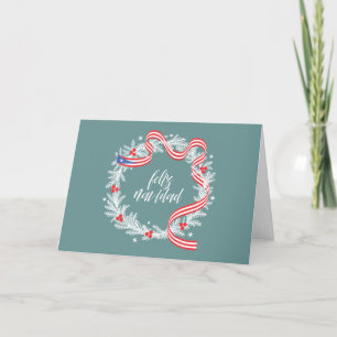 Feliz Navidad Wreath Flat Holiday Card Feiertagskarte