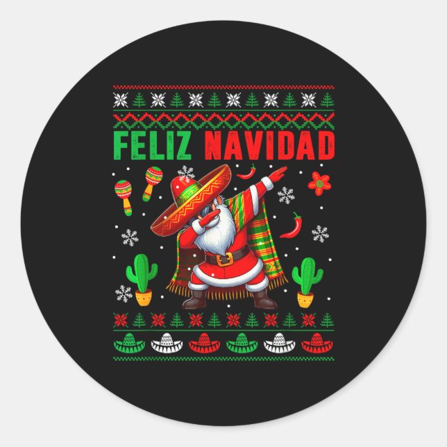 Feliz Navidad Xmas Sweater Santa Sombrero Dabbing  Runder Aufkleber (Vorderseite)