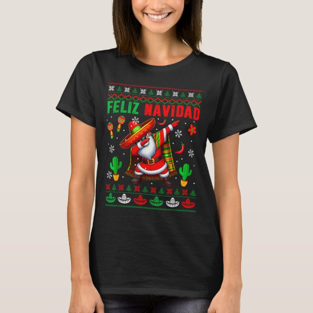 Feliz Navidad Xmas Sweater Santa Sombrero Dabbing  T-Shirt (Vorderseite)